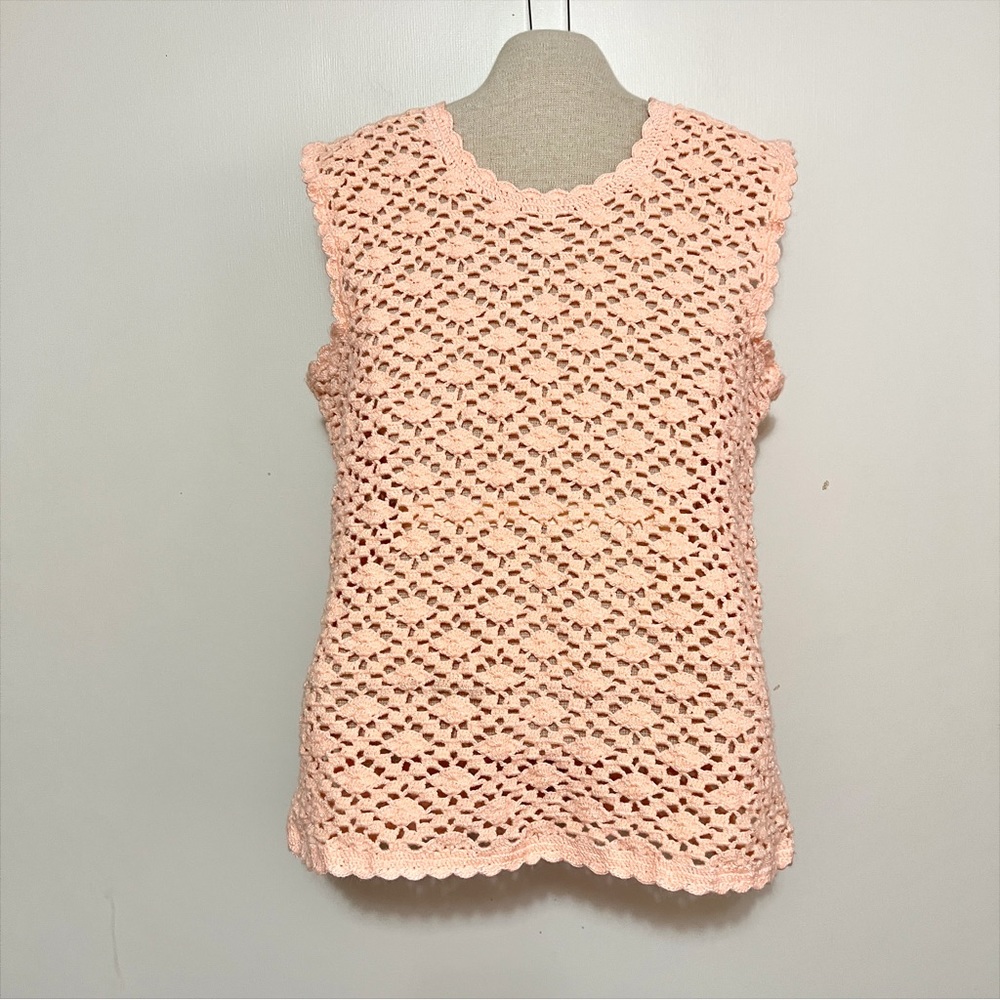 Vintage Crotchet Peach Sleeveless Top M - Picture 2 of 4